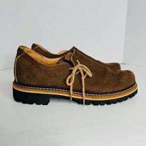 Dirndl + Bua Brown Suede Leather Clog Loafers Mens 7 Womens 9 Asymetric Lace Up